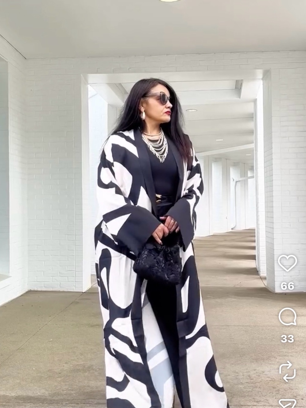 Ada & Edith Black & Cream Long Printed Robe Kimono - Picture 4 of 9